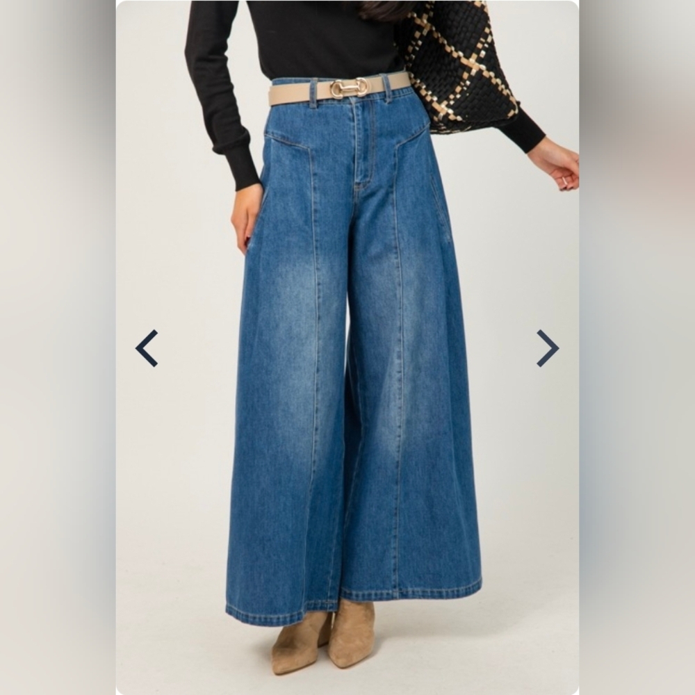 Davi & Dani Pleat Detail Denim Pants | Size Small